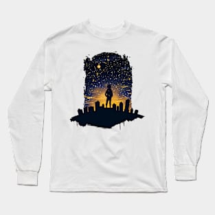 A silhouette of a person stargazing Long Sleeve T-Shirt